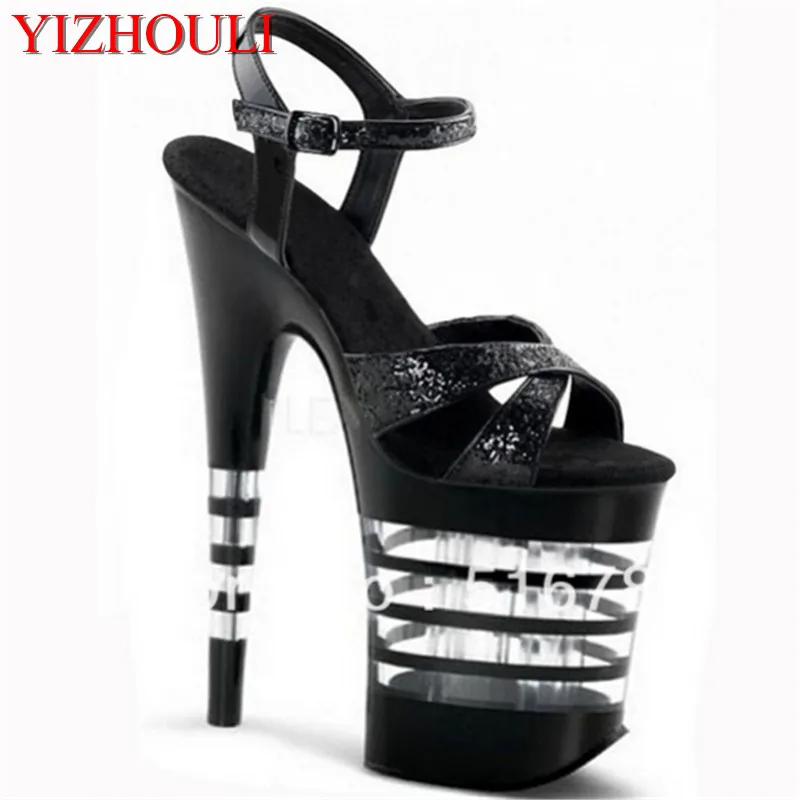 20cm sexy rivet super star shoes, 8 inch heels, summer sandals striped crystal dancing shoes