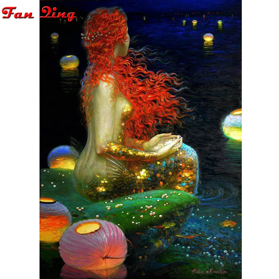 

Полноразмерная/круглая Алмазная 5D картина «сделай сам», золотая вышивка «русалка», вышивка крестиком, мозаика, украшение для дома
