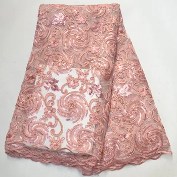 

2019 High Quality French Tulle Beaded African Lace Fabric Sequins Embroidered Nigerian Lace Fabrics For Wowen Dress XV524