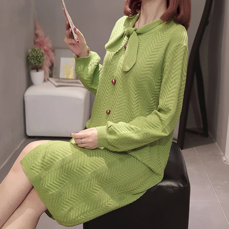 Платье с длинным рукавом вязаный свитер пуловер оверсайз Осеннее свободное