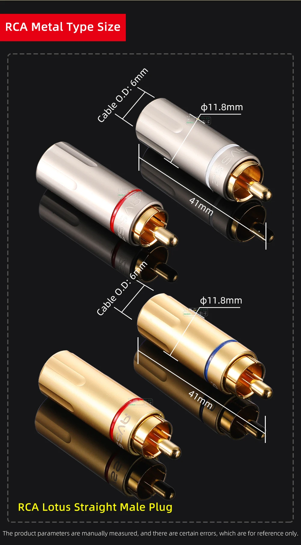 24k Vergoldetes RCA-Audiokabel Phono-Stecker Löttyp Hi-Fi OFC AV-Verstärker Lautsprecher Koaxialkabel für Mixer Sound Video High-End – Detail 8