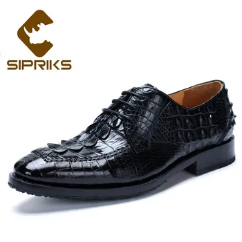 

Sipriks Mens Crocodile Skin Dress Shoes Pointed Lacing Formal Tuxedo Shoes Italian Custom Leather Sole Derby Alligator Goodyear