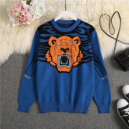 ALPHALMODA высококачественный Женский свитер с вышитым тигровым узором, женские зимние модные джемперы - Цвет: Синий