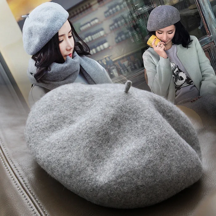 

Berets Caps for Women Hand Crocheted Beret Monochrome Dome Hat Female Sweet and Cute Czapka Zimowa Gorros Invierno Casquette New