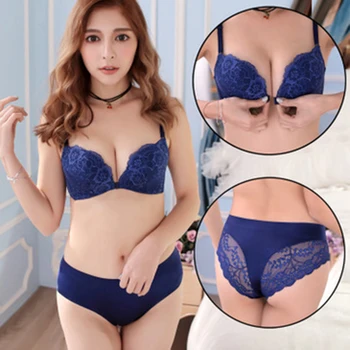 

New Style Quality French Gathered Lace Sexy Push Up Bra For Women Front Button Bralette Thin Deep V Underwear Wireless Bra Set