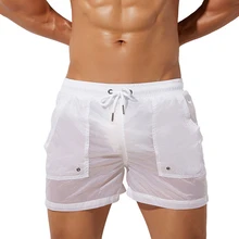 Fashion Men's Transparent Shorts Nylon Solid Color Sports Casual Sweatshorts Young Tethered Quick Dry Sexy Homewear Shorts Male