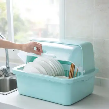 

kitchen storage box organizer Drain storage for dishes and chopsticks with lid For home and kitchen convenience