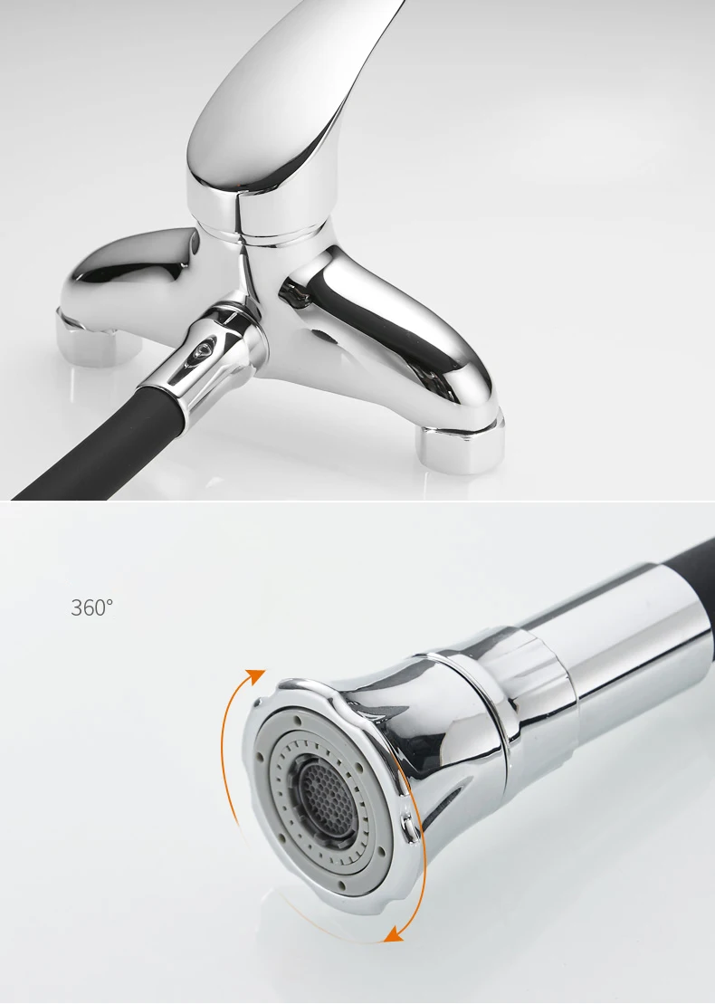 BECOLA, настенный смеситель для холодной и горячей воды, смеситель для кухни, кран для кухонной раковины, поворотный гибкий шланг на 360 градусов, двойные отверстия