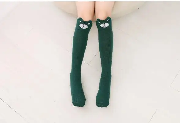 Green bear Новые хлопковые гетры, Детские прямые гетры до колена с объемным рисунком кота, теплые гетры для маленьких девочек - Цвет: Green bear