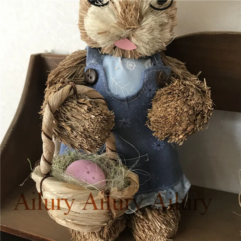 Straw Rabbit Greeting,H33cm,Wedding Decor,Window Oranment.Photography Props,Xmas,Desktop Bunny Easter Handicraft,Pastoral
