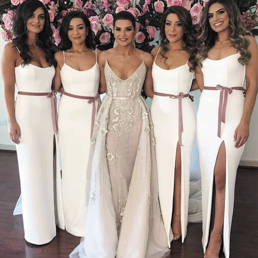 SuperKimJo платье подружки невесты в стиле русалки Длинные белые дешевые сексуальные свадебные платья с разрезом сбоку Vestido Boda Mujer Invitada