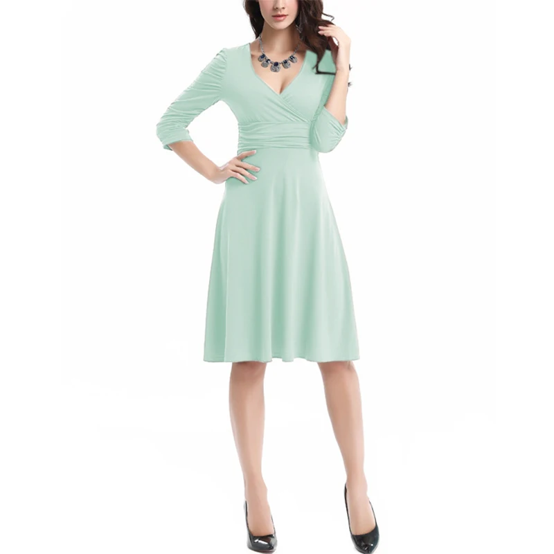 Light Green Модное весенне-летнее сексуальное женское платье с рюшами, драпированные, три четверти, v-образный вырез, вечерние платья, платье миди с запахом - Цвет: Light Green