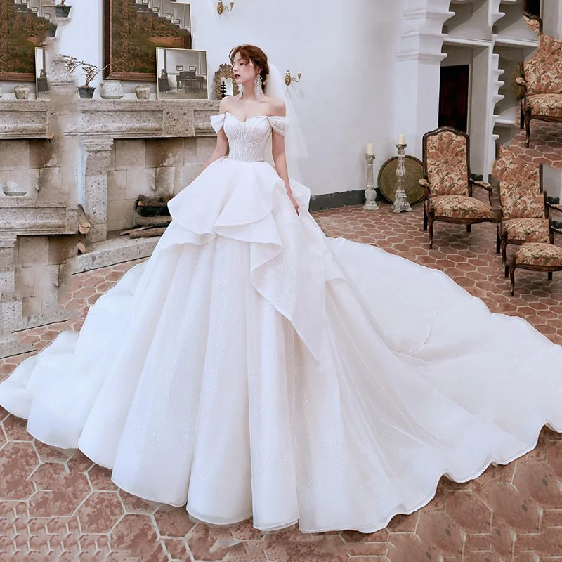 Vestido De Noiva 2021 Элегантное свадебное платье с вырезом лодочкой и шлейфом кружевное