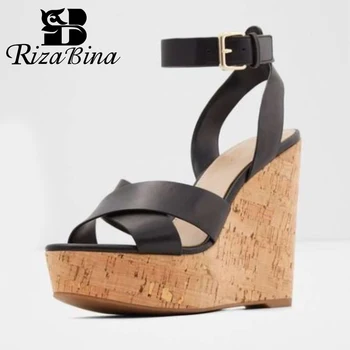 

RIZABINA Women Wedges Shoes Fashion Solid Color Open Toe Buckle Ankle Strap Shoes Women Sweet Thick Bottom Footwear Size 35-40
