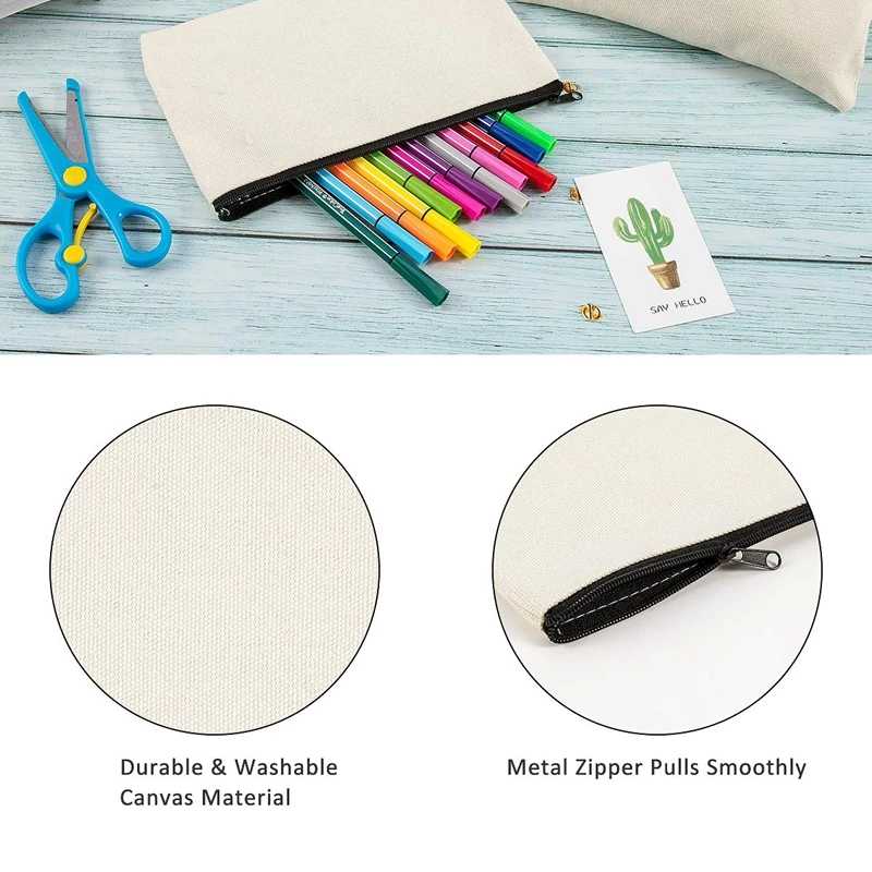 Ceny 12 Pack Canvas torby na zamek błyskawiczny, puste DIY Craft woreczki na kosmetyczka podróżna torebki na makijaż, piórnik, torby na prezent na przyjęcie, moneta gotówka Pur