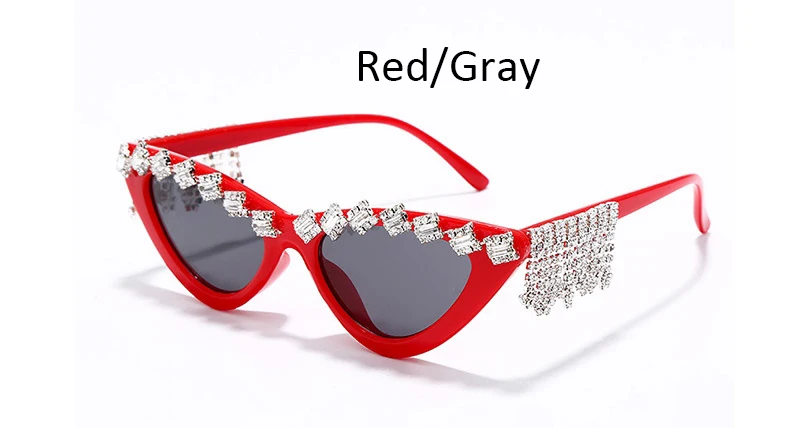 Red Gray Винтажные маленькие солнцезащитные очки "кошачий глаз", женские сексуальные роскошные солнцезащитные очки с кристаллами, женские солнцезащитные очки, новые леопардовые очки с бриллиантами - Цвет линз: Red Gray