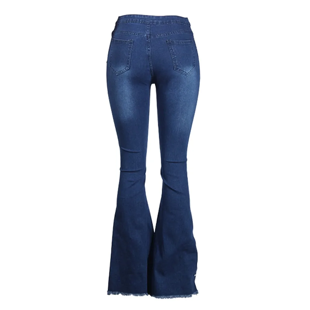 Jaycosin женские джинсовые брюки с высокой талией, женские джинсы с пуговицами и кисточками, расклешенные джинсы, джинсы для женщин в стиле бойфренд, брюки-клеш