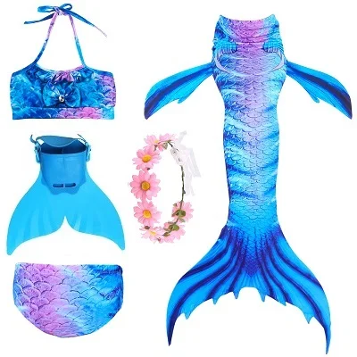 Blue 26 set 1 Детский купальник с хвостом Русалочки; комплект бикини для девочек; Детский Костюм Русалки; костюм для косплея; подарок для девочек - Цвет: Blue 26 set 1