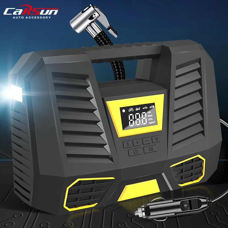 CARSUN Portable Air Compressor Tire Inflator 12V DC Car Pump With Digital Pressure LED Light For Automobiles Bicycles Bike Truck |