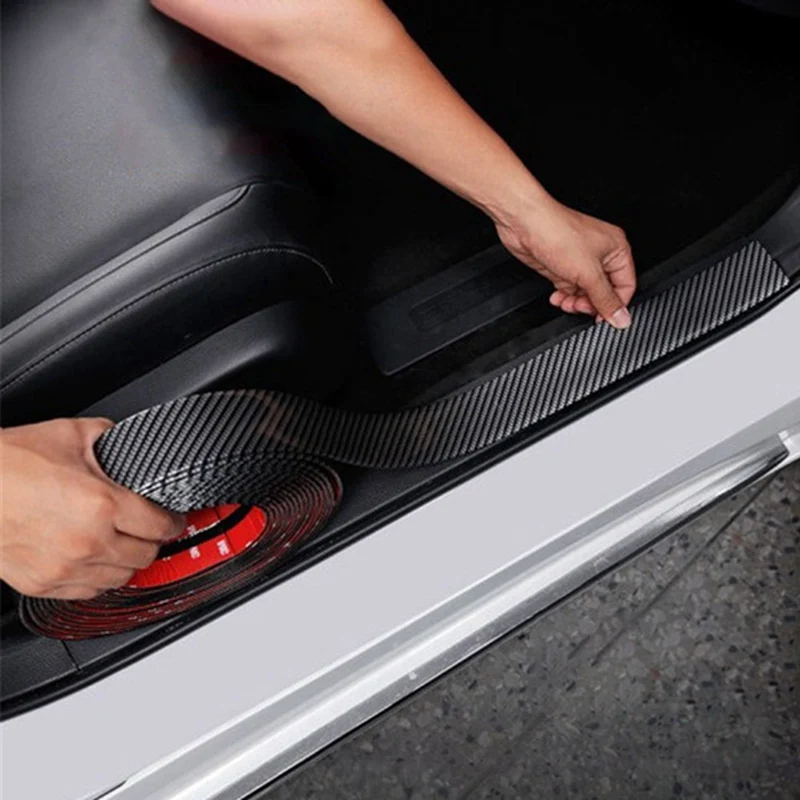 Car Accessories Door Sill Protector Car Styling Carbon Fiber Auto Door Plate Cover Anti Step  Scratch Sticker 7CMx1M