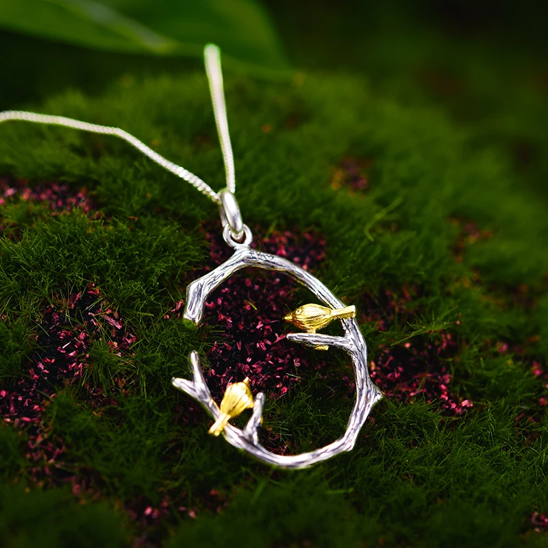 Pendant Necklace Silver Pendant Silver Necklace Charms Lotus Fun Real 925 Sterling Silver Natural Original Fine Jewelry 18K Gold Bird on Branch Pendant without Necklace for Women Gift