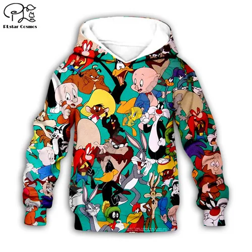 Kids hoodies Детский комплект с забавным принтом «жуки Банни», толстовки с капюшоном с 3D принтом «Looney ttes» Детский спортивный костюм на молнии для маленьких мальчиков и девочек, футболка, штаны - Цвет: Kids hoodies