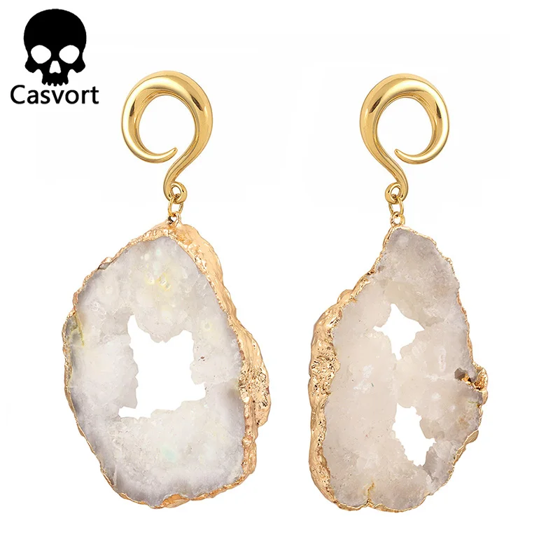 Casvort 2 шт Новые несимметричные с драгоценными кристаллами затычки для ушей Висячие тоннели из нержавеющей стали золотые ушные крючки калибры для пирсинга - Окраска металла: style 2