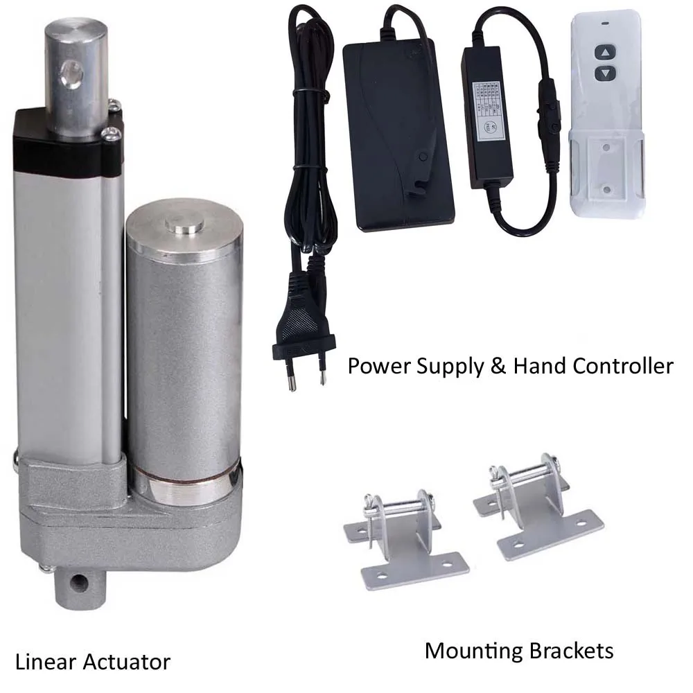 

Thrust 1500N/150KG Stroke 25mm-1000mm 24V DC Linear Actuator + Power Supply + Wireless Controller + Mounting Brackets