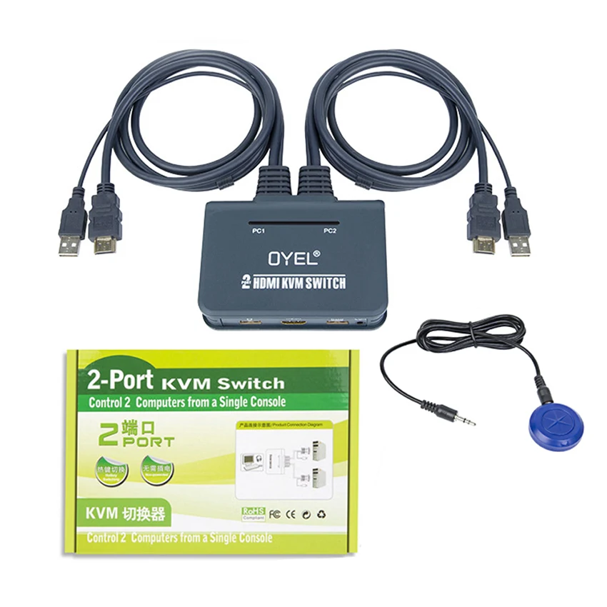 2 порта HDMI KVM переключатель 4k@ 30 Гц с кабелями Switcher Sup порт s USB устройства управления 2 компьютера/сервера/DVR