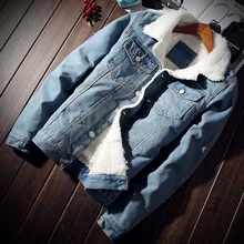 Men Light Blue Winter Jean Jackets Outerwear Warm Denim Coats New Men Large Size Wool Liner Thicker Winter Denim Jackets 6XL
