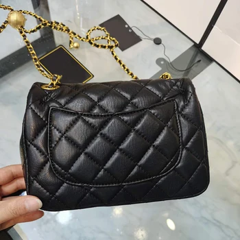 

Mini Designer Handbags With Gold Beads Classic Diamond Quilted Women Shoulder Crossbody Bags Famous Brand Chain Letter Lock Bag