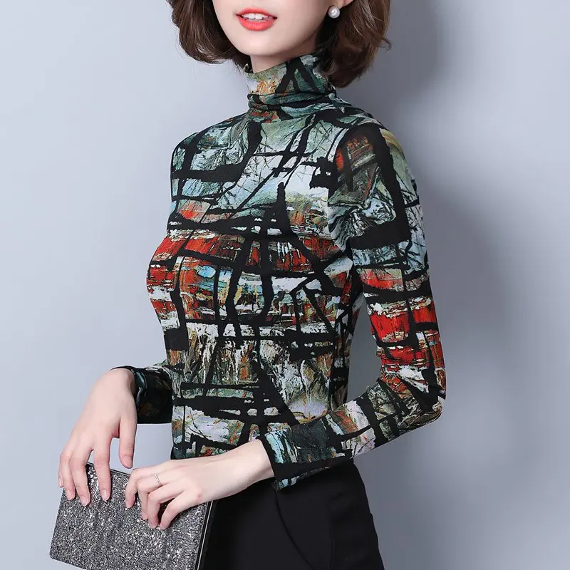 Blusas Mujer De Moda размера плюс, зимний топ с принтом, женская блузка с длинным рукавом, офисные женские топы и блузки, Camisas Mujer