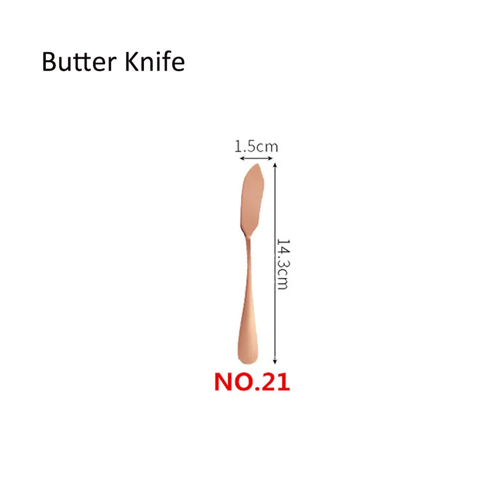 NO.21 Butter Knife Набор посуды из розового золота, набор свадебных медных розовых столовых приборов, 304 столовая вилка и нож из нержавеющей стали, острый чайный ложка, столовые приборы, 1 шт - Цвет: NO.21 Butter Knife