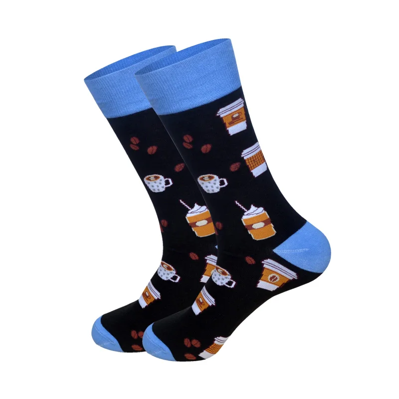 Downstairs Trend Men Socks Pizza Moustache Mushroom Hip Hop Spring Summer Crew Happy Socks 21 Colors Gifts for Men - Цвет: Coffee B