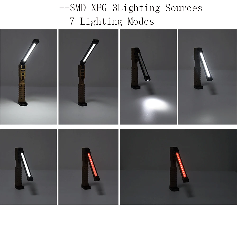LED Flood Light Work Lamp 15W 45LED Emergency Floodlight 43.3cm Handheld Camping Torch 3000mAh Type C 360&deg; Inspection Lamp Red Strobe Warning