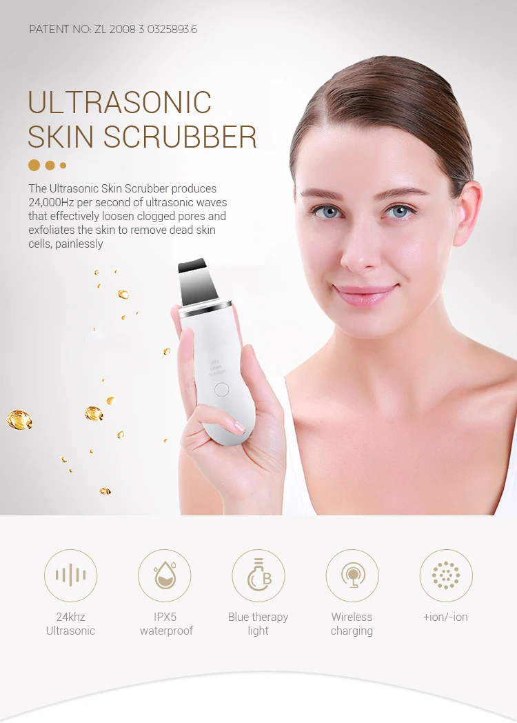 28KHz Ultrasonic Skin Scrubber Professional Mini Portable Wireless Ion Face Peeling Beauty Machine Personal Skin Care Device