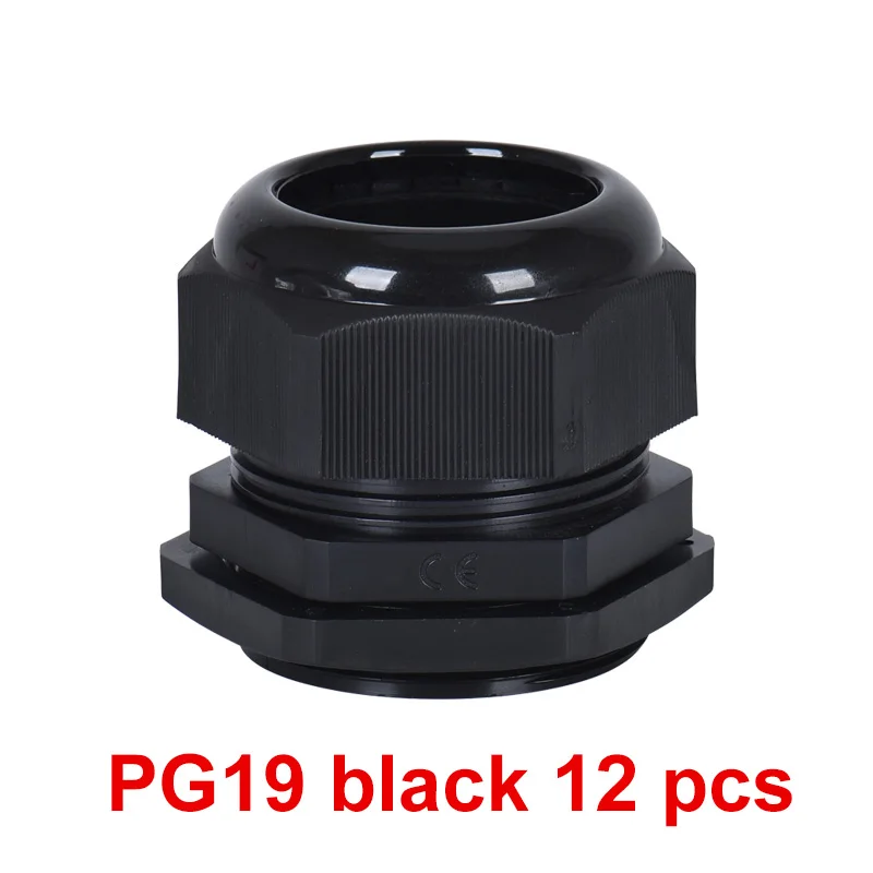 PG19 black 12 pcs Нейлоновый пластиковый провод и кабель Водонепроницаемый шарнир PG18-PG27 головка грамм, фиксированное уплотнение - Цвет: PG19 black 12 pcs