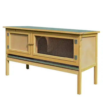 

【USA Warehouse】Large Elevated Indoor Outdoor Wooden Rabbit Hutch w/ Hinged Asphalt Roof