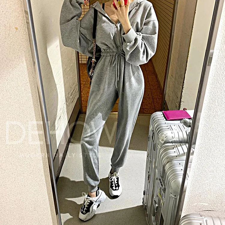 

2019 Spring And Summer New Style Handsome Versatile Slimming Slim Fit Hooded Zipper Onesie Fashion Leisure Suit Women's