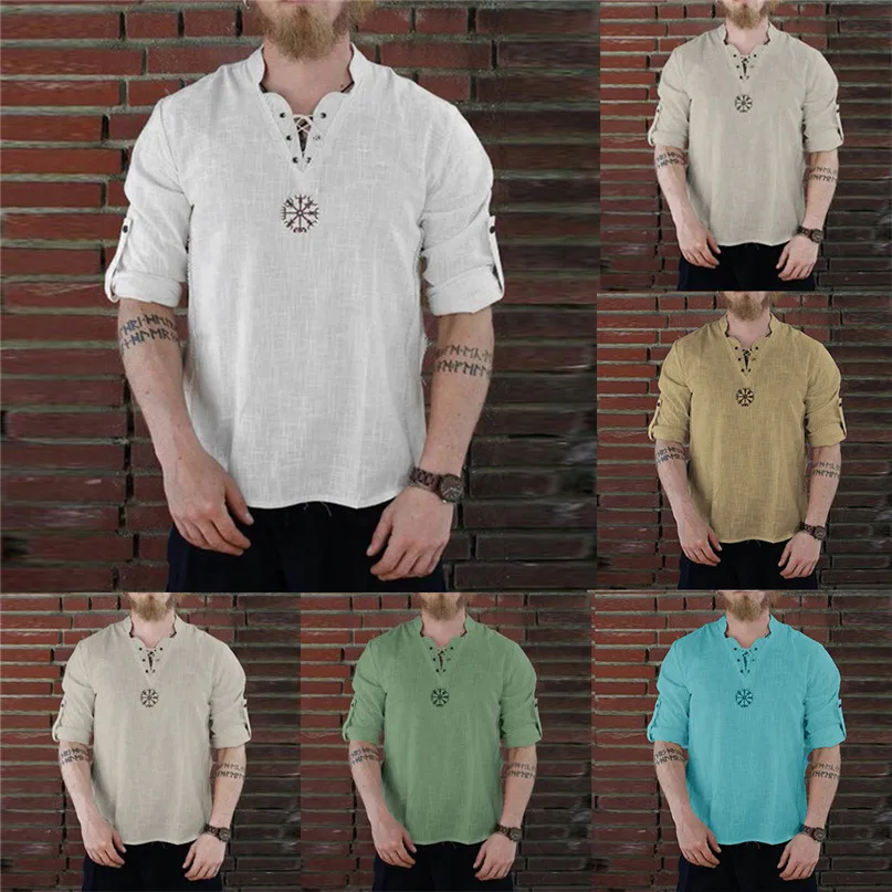 Men's Summer New Style Fashionable Running t-shirt Personality Cotton-linen Pure Longsleeved Top #2L29 (2)