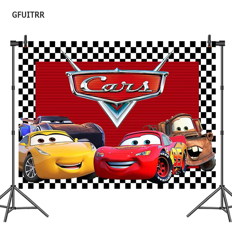 

GFUITRR Red Cartoon Cars Photography Backdrop Boys Birthday Photo Background Vinyl Photo Booth Props