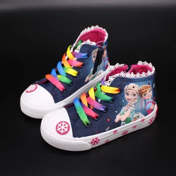 

Yorkzaler Spring Autumn Kids Boots For Girl High Top Cartoon Girl Princess Shoes Denim Material Children's Sneakers Baby Shoes