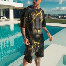 

Summer Men Sets Short Outfits Streetwear Flag Print Men's Oversized Clothing Vintage T-shirt and Shorts 2 Pieces Set Tracksuit