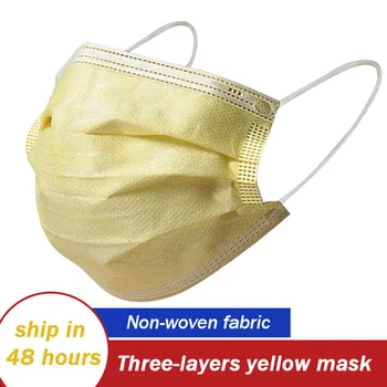 

10/50/100/200pcs Disposable Face Mask 3 Layer Non-woven Fabric Filte Anti-dust Ear Loop Good Quality Yellow Mouth Mask Style
