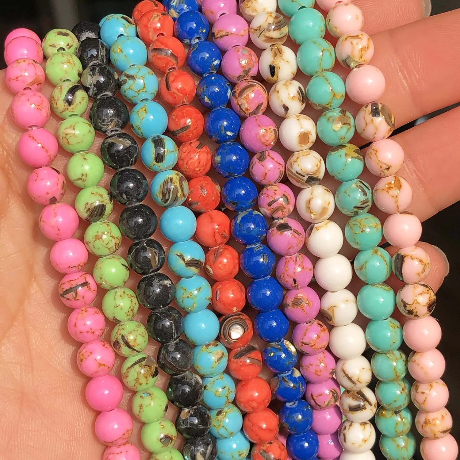 4 6 8 10 12mm Rosa Weiß Grün Blau Howlith Stein Runde Lose Shell Perlen Für DIY Schmuck Machen armband Charms Halskette 15''