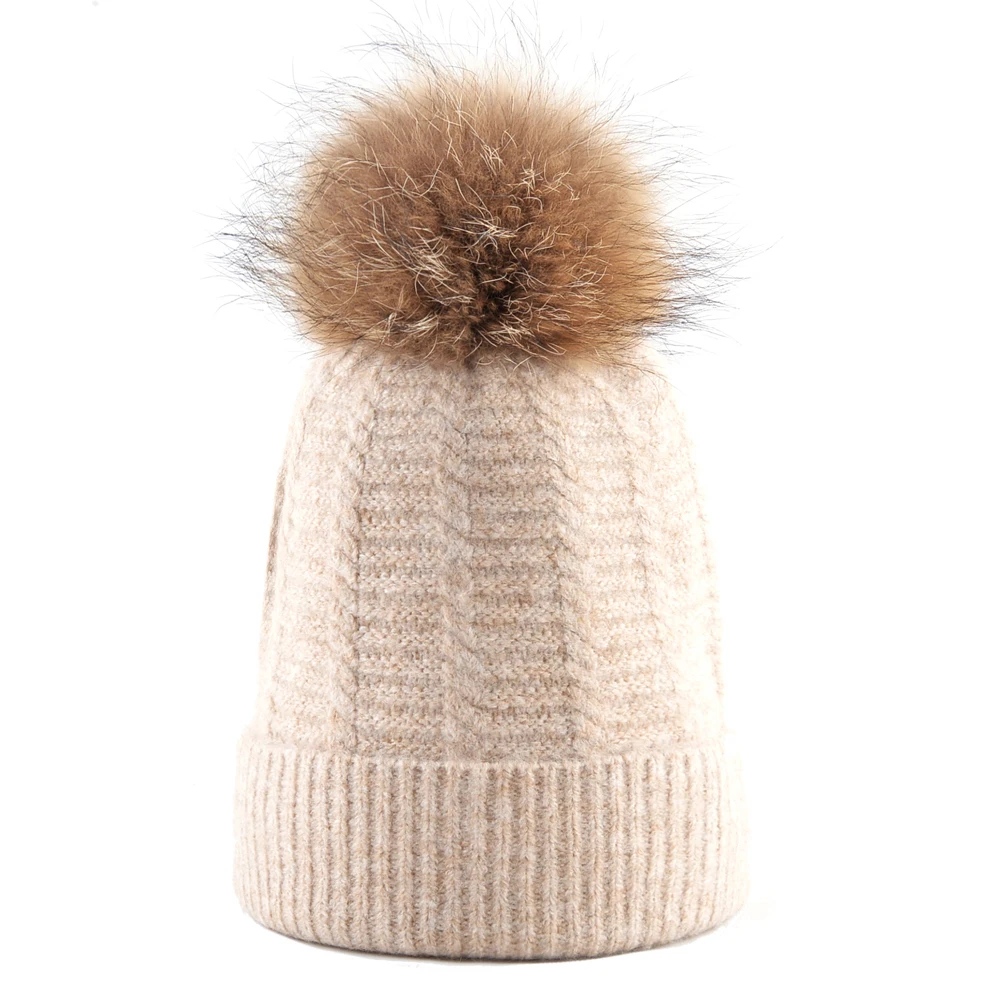 Fur pom pom for hats women winter caps girl knitted beanie women warm beanies cap ladies skullies casual pompom hat gorro