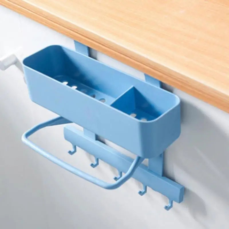 Durable Kitchen Towel Cabinet Wall-mounted Drain Storage Rack Easy Installation Shelf with Hooks Kitchen Organizer