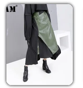 [EAM] Черные Полосатые длинные широкие брюки с высокой эластичной талией, новые свободные брюки, женские модные весенне-осенние брюки 1D830