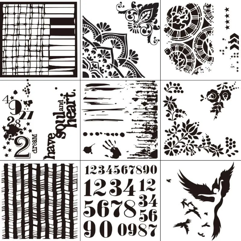 

9pcs/set Number Dancing Stencils Template Painting Scrapbooking Embossing Stamping Album Card DIY