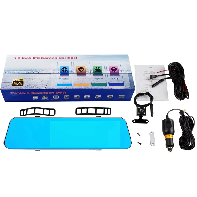 

7 Inch IPS 1080P 2.5D Press Screen Backup Camera Car Mirror Dash Cam Driving Recorder